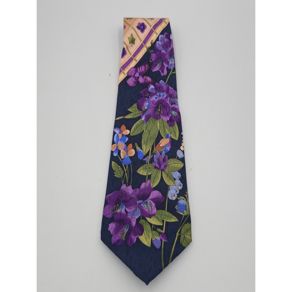 Stonehenge Cocktail Colors Mens Silk Tie Navy Blue Purple Floral Botanical 3.75"